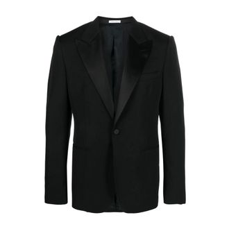 Alexander McQueen Blazers, male, Black, L, Black Silk Lapel Jacket