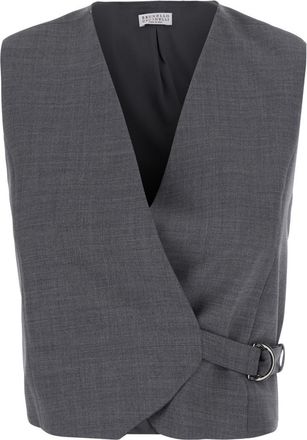 Brunello Cucinelli Grey Solid V Neck Top
