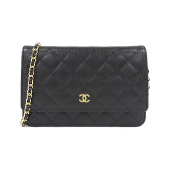 Chanel Black Grained Calfskin Chain/Shoulder Wallet (Pre-Owned)