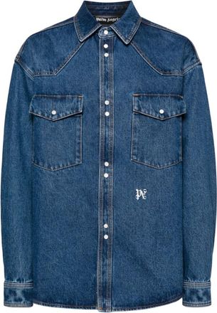 Palm Angels Blue Blue Monogram Denim Shirt