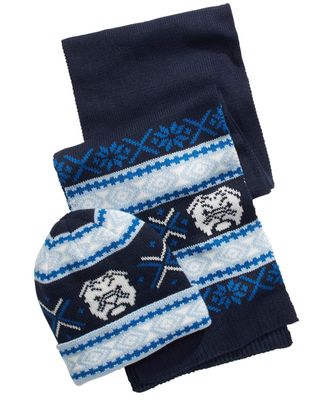 Club Room Mens Bulldog Hat & Scarf Set Blue Navy