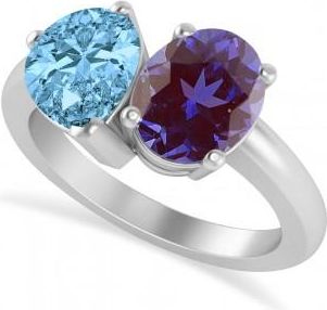 Allurez Oval/Pear Lab Alexandrite & Blue Topaz Toi et Moi Ring Platinum (4.50ct)