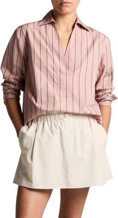 Vince Stripe Relaxed Cotton Popover Shirt in Pale Peony at Nordstrom, Size Xx-Small