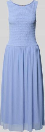 Christian Berg Midikleid aus Mesh mit Smok-Details in Jeansblau, Gr&ouml;&szlig;e 34