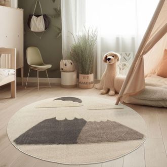 Paco Home Paco Home - Alfombra Moderna Para Habitaci&oacute;n Infantil Alfombra De Juego Suave Efecto 3d Tonos Naturales &Oslash; 160 Cm Redon, Crema 2