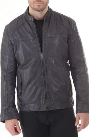 Missani Le Collezioni Water Resistant Leather Racer Jacket in Charcoal at Nordstrom Rack, Size Xx-Large