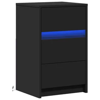 Berkfield Home Stylish Bedside Cabinet with LED Lights Black Engineered Wood