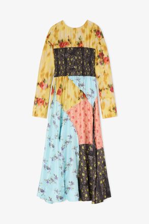 Ganni Iced Aqua Dress in Multi Printed Silk - Size 10/12 Organic Wool