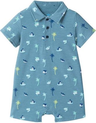 Andy & Evan Print Cotton Blend Polo Romper in Blue at Nordstrom, Size 12-18M