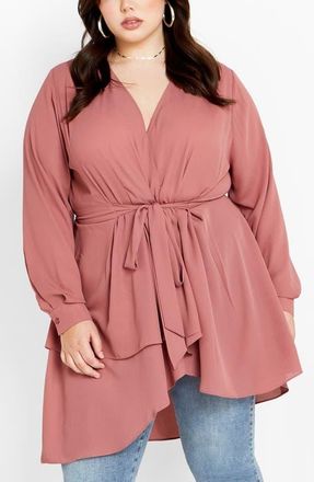 City Chic Lyric Faux Wrap Blouse in Dusty Mauve at Nordstrom, Size Xl
