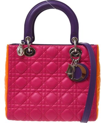 Dior Tricolor Lady Dior Cannage Quilt Leather Multicolour Leather Handbag (Pre-Owned)