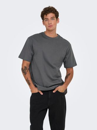 Only & Sons Rundhalsshirt ONLY & SONS ONSFRED RLX SS TEE, Herren, Gr. XXL, grau (grau pinstripe), Single Jersey, Obermaterial: 100% Baumwolle, unifarben, relaxed 
