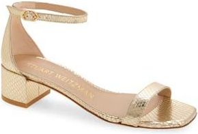 Stuart Weitzman Nudistcurve 35 Snakeskin Embossed Block Heel Sandal in Platino at Nordstrom Rack, Size 6.5