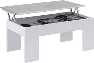 Home Heavenly Mesa De Centro Elevable Para Comedor, Sal&oacute;n Premier 2, Mesa Auxiliar Color: Blanco - Gris Cemento - Home Heavenly