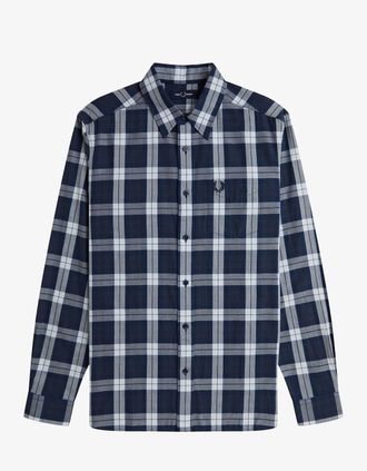 Fred Perry Mens Fred Perry M1742 Tartan Twill Shirt - Dark Airforce - Navy - Size: 42/Regular