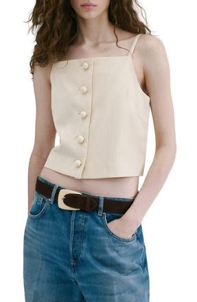 Mango Square Neck Button Front Top in Light/Pastel Grey at Nordstrom, Size X-Small