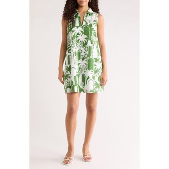 Sugarlips Arbor Tile Lexya Cotton Shift Dress in White-Olive at Nordstrom, Size X-Large