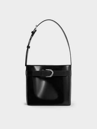 Charles & Keith Gabine Leather Belted Bucket Bag