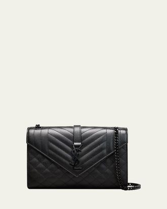 Saint Laurent Envelope Triquilt Medium YSL Shoulder Bag in Grained Leather