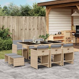 vidaXL Set Comedor De Jard&iacute;n 11 Pzas Con Cojines Rat&aacute;n Sint&eacute;tico Beige Vidaxl