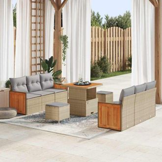 vidaXL Vidaxl - Conjunto De Sof&aacute; De Jard&iacute;n Con Coj&iacute;n 9 Pcs Beige Y Gris Claro