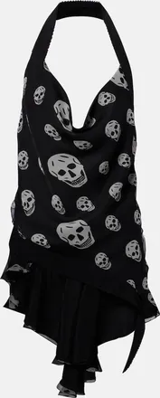 Alexander McQueen Top in chiffon Skull con scollo allamericana