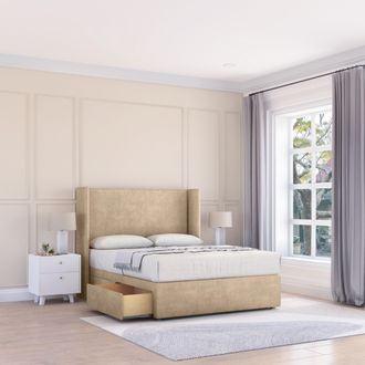 Sloomy Devonshire Coniston Wingback Bed Set, 2 Drawers & 54 Floor Standing Headboard in Cream | Size: Small Double