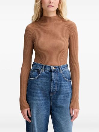 Twin-Set logo-plaque ribbed sweater - women - Cotton - M - Brown