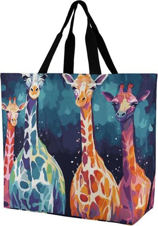 Generic Colorful Giraffe Fans Lovers Handbag Reusable Tote Bag Handle Grocery Bags For Ladies Work Camping
