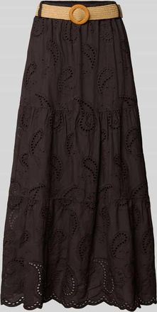 Zabaione Midirock mit Lochstickerei und G&uuml;rtel Modell Mi44mii in Hellbraun, Gr&ouml;&szlig;e XXL