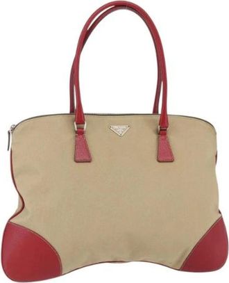 Prada Pre-owned Shoulder Bags, female, Beige, Size: ONE SIZE Pre-owned Canvas Shoulder Bag