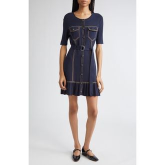 Cinq &agrave; Sept Elisha Belted Sweater Dress in Navy at Nordstrom Rack, Size Xx-Small