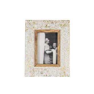 Foreside Home And Garden 4x6 Frannie Antique Embossed White Wash Metal Photo Picture Frame w/ Glass Pane at Nordstrom, Size Medium