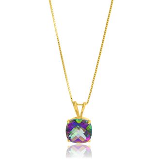 MAX + STONE 925 Sterling Silver or 14k Gold 8mm Cushion Cut Gemstone Pendent Necklace