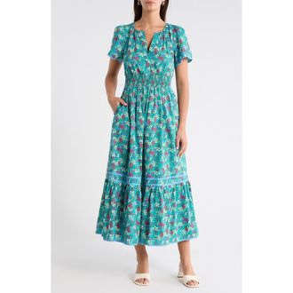 Sugarlips Punta Alta Ordy Smocked Midi Dress in Green-Blues at Nordstrom, Size X-Small