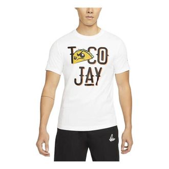 Air Jordan Mens Air Jordan Alphabet Cartoon Printing Round Neck Short Sleeve White T-Shirt DV5539-100
