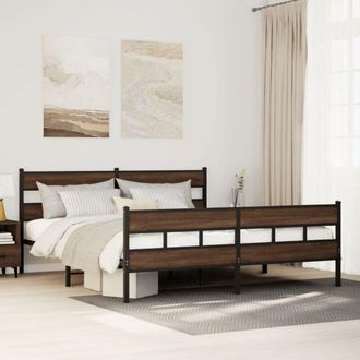 vidaXL Estructura De Cama Sin Colch&oacute;n Metal Roble Marr&oacute;n 180x200 Cm Vidaxl