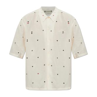 AllSaints Cardsuit Shirt - Heren - Korte mouwen Overhemden - Beige - M - Leer - Overhemden