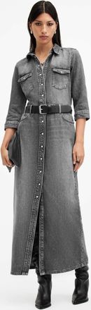 AllSaints Cotton Blair Long Sleeve Denim Maxi Dress, Size: UK 6/US 2