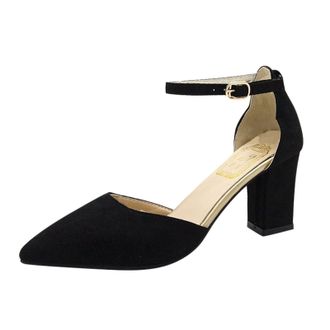 Generic Toeknob High Heel Lace Up Sandals for Women Fashion Breathable Casual Dress Footwear with Comfortable Block Stiletto Design (Black, 6.5)