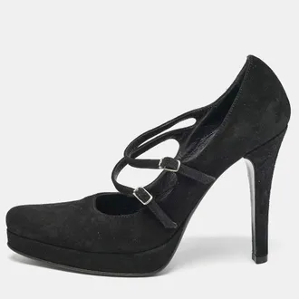 Casadei Black Suede Mary Jane Platform Pumps