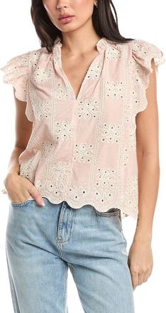 Stellah Lucy Embroidered Split Neck Top
