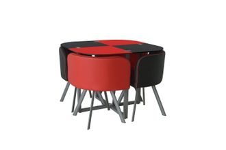 Kosy Koala Dining Table & 4 Faux Leather Chairs Space Saver Black & Red Kitchen Set