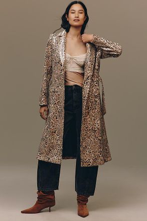 Hutch Hana Sequin Leopard Belted Coat Jacket