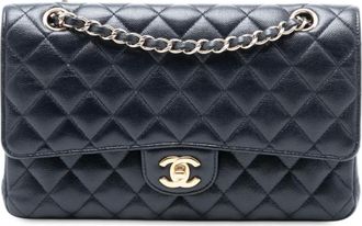 Chanel Borsa a spalla Classic Double Flap media in pelle Caviar 2019 - Blu
