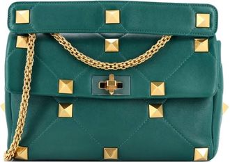 Valentino Garavani Roman Stud Flap Bag Quilted Leather Large crossbody bag - Verde
