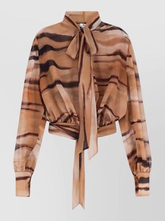 Elisabetta Franchi cropped shirt animalier print bow tie waist