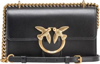 Pinko Women Love One Mini Dc Vitello Seta Bag, Z99q_Black-Antique Gold, 21X7X13