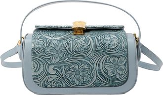 Generic Cymwer Women PU Leather Shoulder Bag Vintage Square Bag Floral Handbag for Party (Blue)