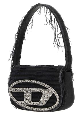 Diesel Rhinestone-Embellished Denim Shoulder Bag - Black